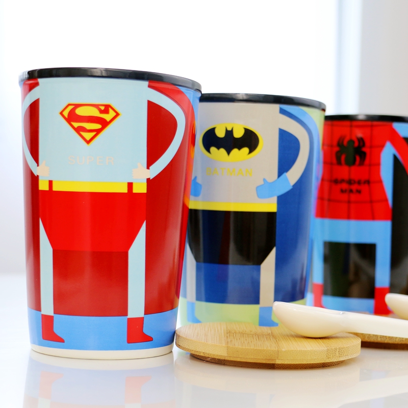 创意复仇者联盟马克杯 情侣咖啡杯骨瓷带盖勺 超级英雄陶瓷水杯子