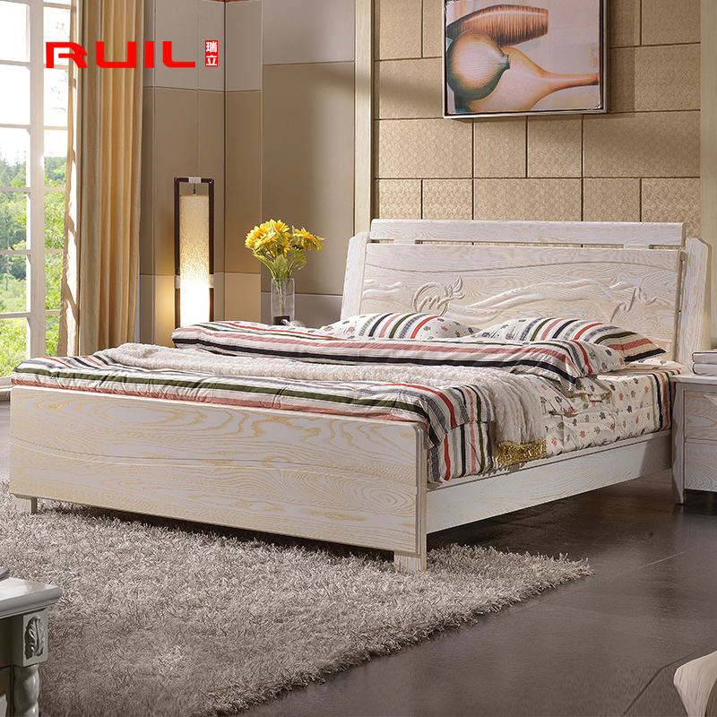 瑞立 白色实木床 现代简约中式1.8米1.5双人床高箱储物 水曲柳床