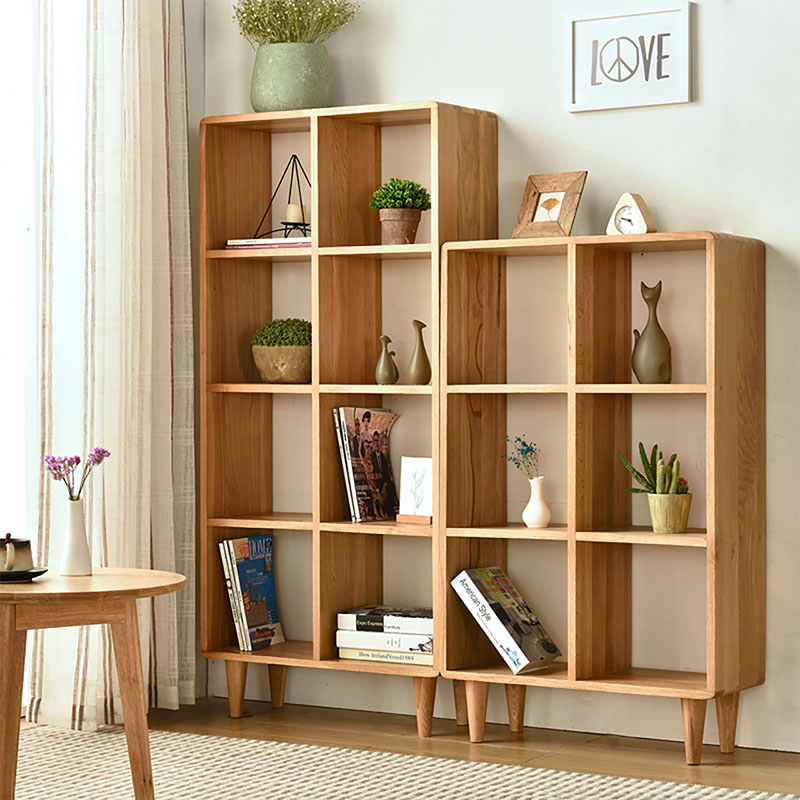 名门匠橡白橡木书房落地书架现代简约全实木置物架组合家用储物架