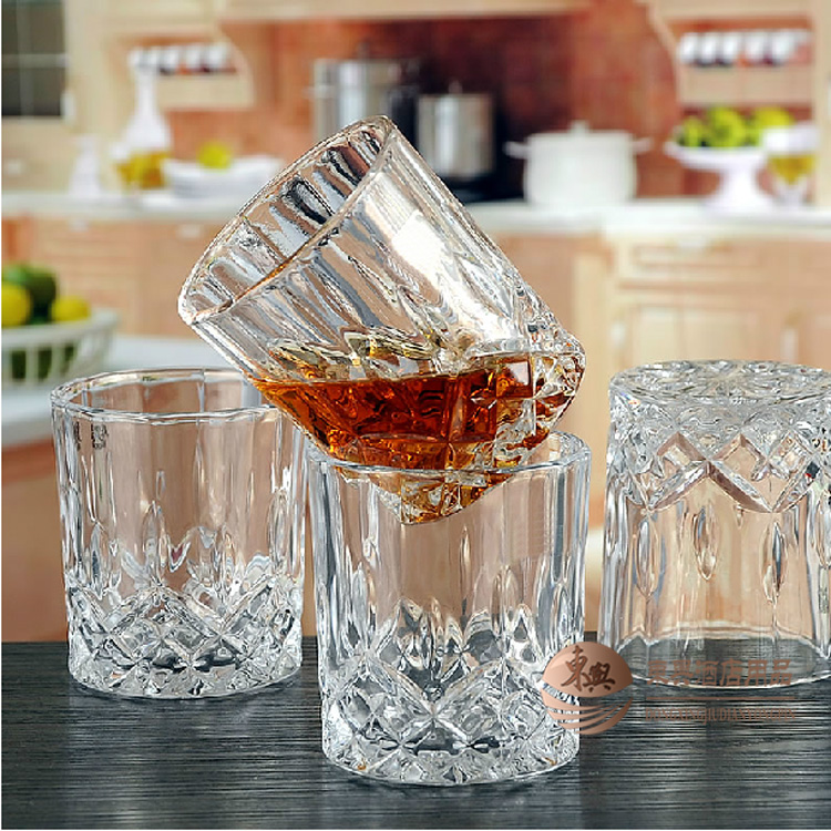 玻璃杯透明水杯茶杯威士忌杯彩色钻石花纹啤酒杯杯子耐热泡茶杯
