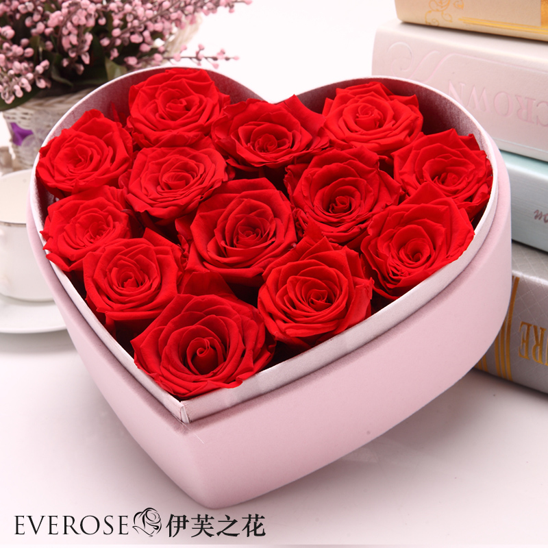 伊芙之花永生花礼盒 花材保鲜花花盒玫瑰花鲜花速递进口礼物花束