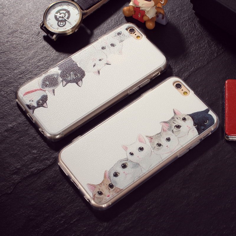 日本小清新创意情侣猫荔枝纹全包边iphone6苹果6plus手机壳5s硬壳