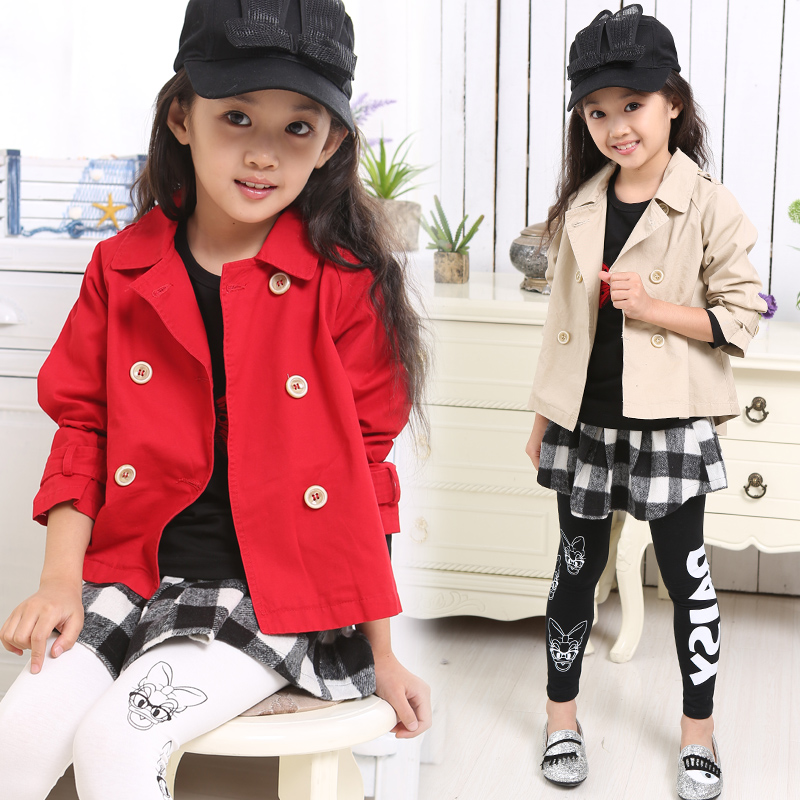 韩版童装 时尚休闲女童风衣外套 中大童上衣外套 儿童衣服