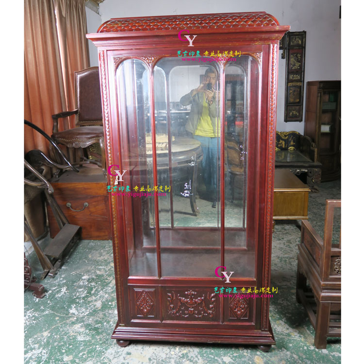 红酒色西洋古典玻璃柜老上海民国海派装饰柜新中式工业风榆木家具