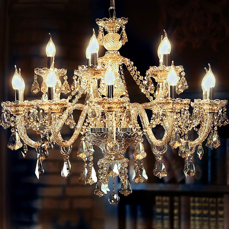 欧式蜡烛水晶吊灯 时尚大气客厅卧室灯别墅复式楼装饰LED吸顶灯具