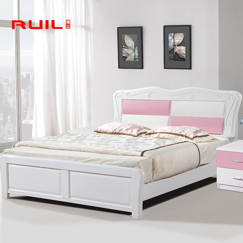 瑞立 韩式田园床 简约现代白色公主双人床 实木床1.8米 板式床