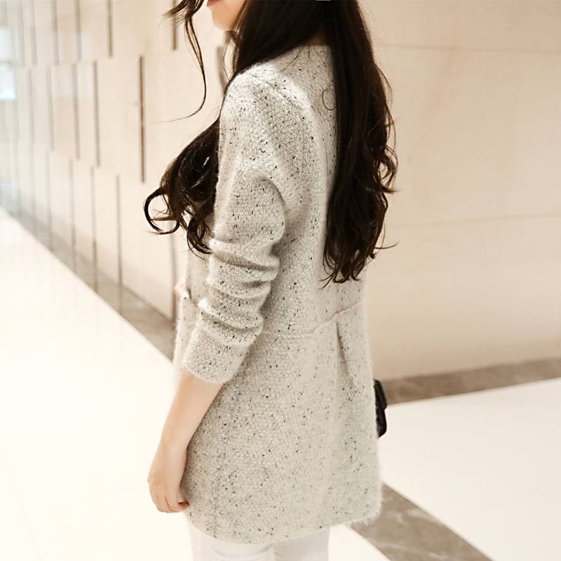 秋装新款毛衣外套韩版女装中长款宽松显瘦口袋长袖针织圆领开衫
