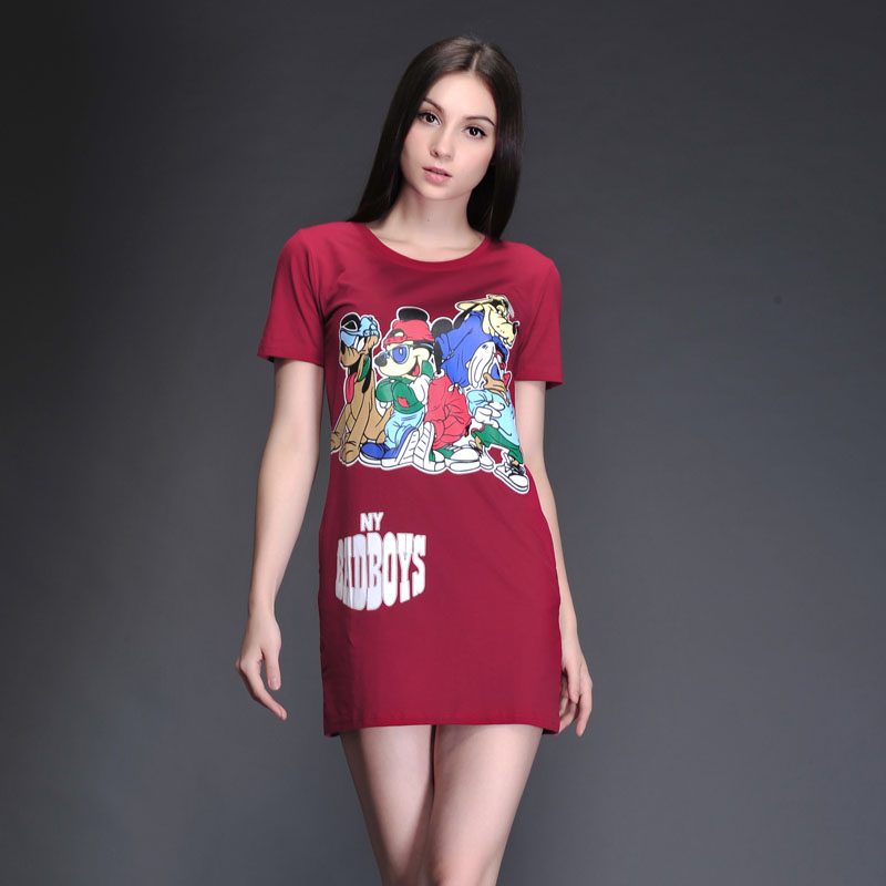 2015夏新 女装韩版印花修身显瘦纯棉打底衫短袖t恤女中长款T恤潮