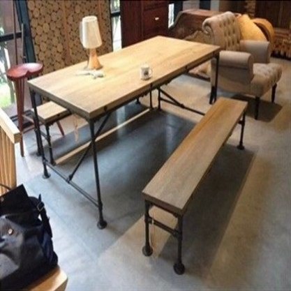 歌柏多 美式乡村LOFT 工作桌 会议桌复古铁艺实木餐桌桌椅组合