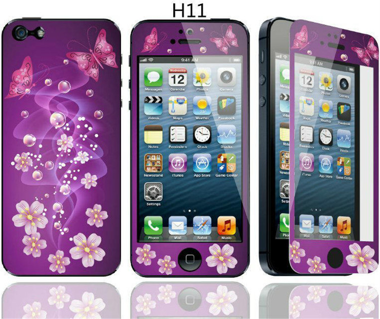 苹果五钢化玻璃膜iPhone4s手机贴膜图案彩色Ip四防爆屏幕保护前后