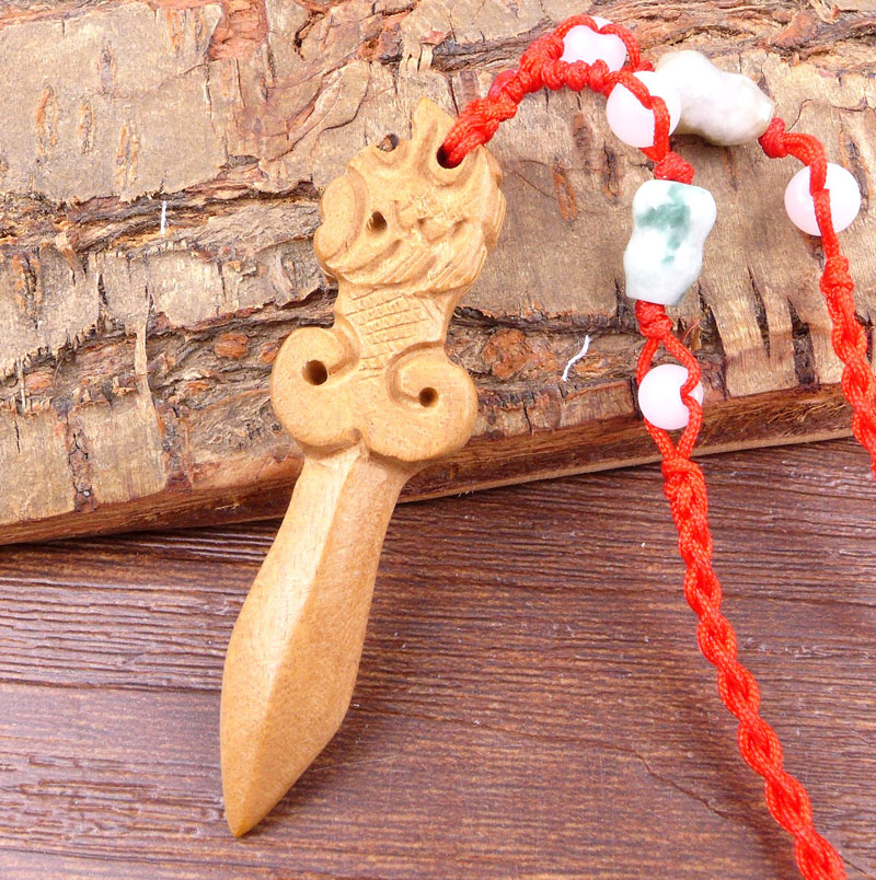 肥城天然桃木龙头剑斧挂件钥匙扣随身配饰木雕饰品