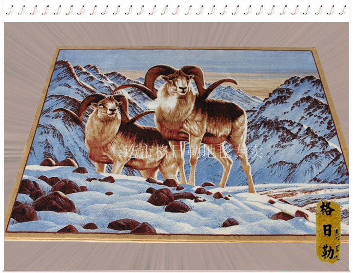 优外蒙古进口纯羊毛细羊绒加厚雪底盘羊壁毯 挂毯客厅书房1.5*2米