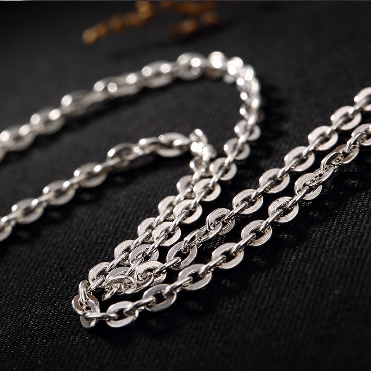 S925纯银复古时尚个性朋克风十字链O型链百搭男女纯银项链