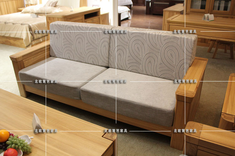 老榆木家具客厅双人位实木沙发北欧现代简约风格特价沙发可定制