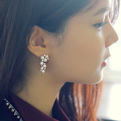 韩国饰品925纯银天然珍珠耳钉女气质锆石耳环长款耳坠防过敏耳饰