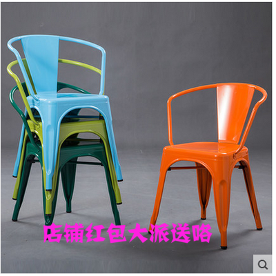 铁艺餐椅休闲椅子欧式靠背扶手椅餐厅奶茶咖啡店椅loft家具铁皮椅