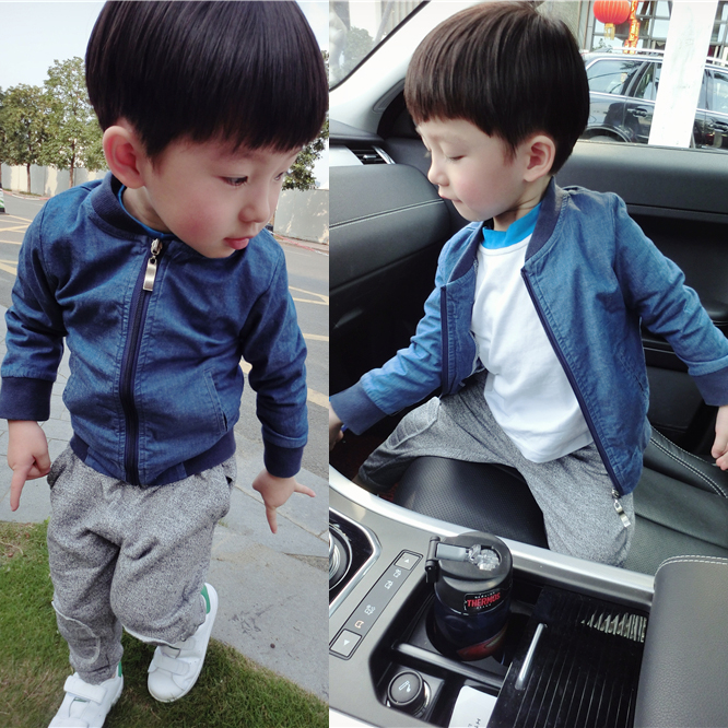 童装男童2016春款新款韩版儿童纯棉牛仔棒球服外套宝宝中小童开衫