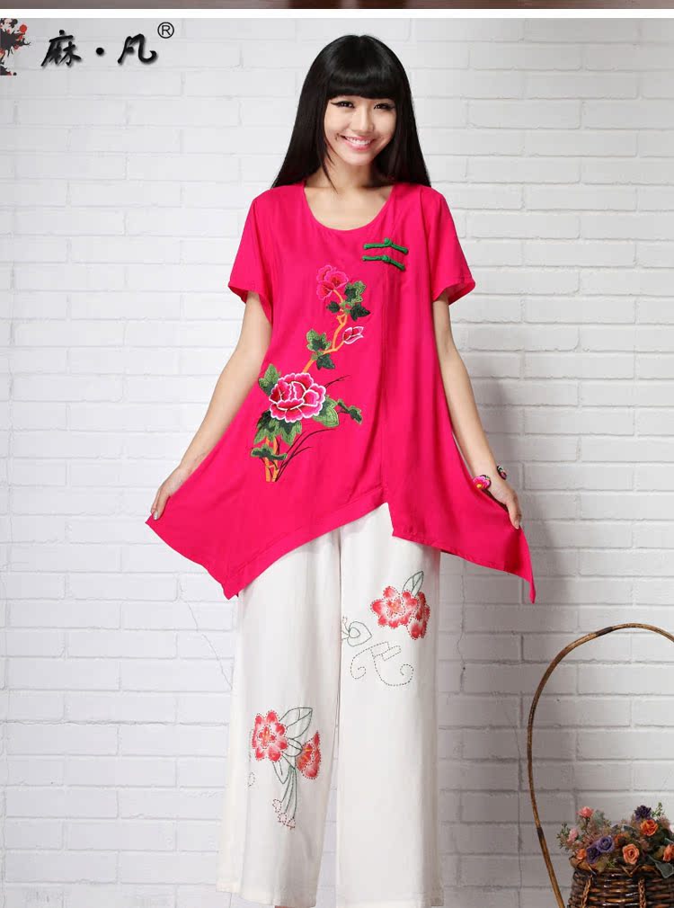 2015夏装新款韩版大码女装修身中长款棉麻上衣短袖T恤衫 女性