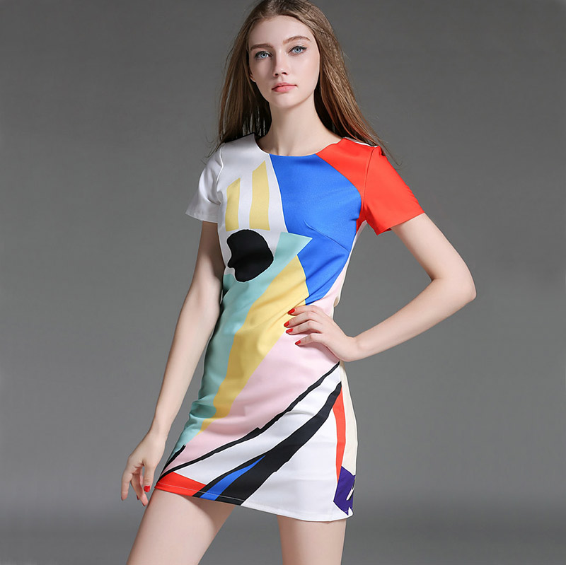 2015夏季韩版新款女装气质包臀A字裙 欧美时尚撞色收腰显瘦连衣裙