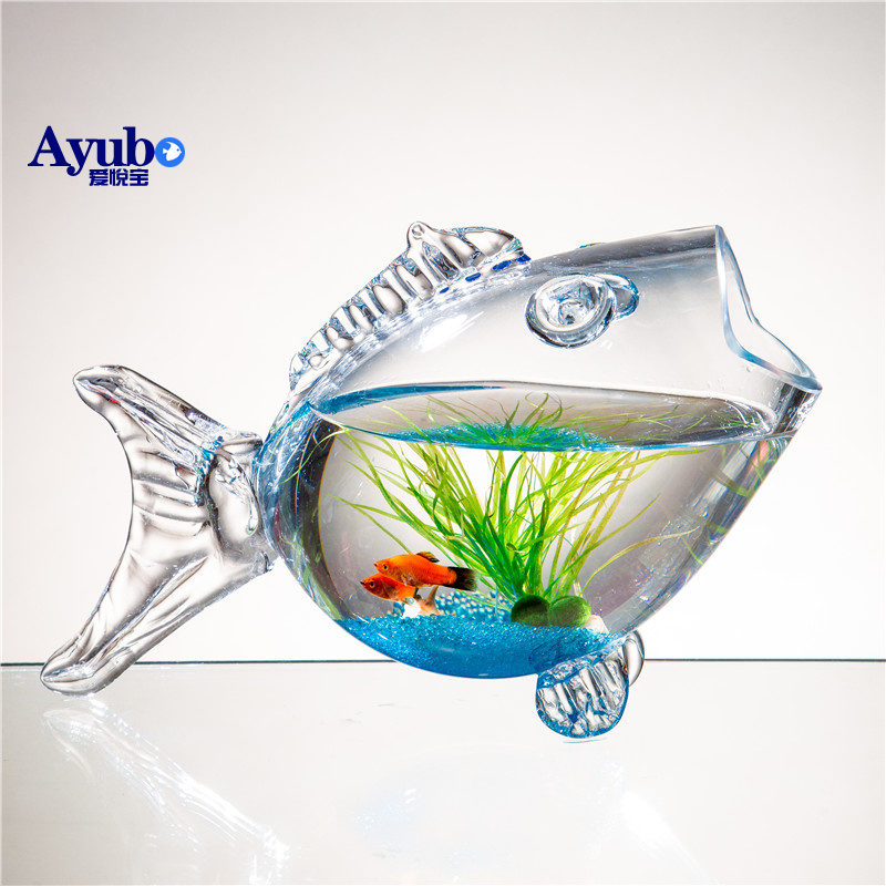 创意鱼缸水族箱 鱼形玻璃鱼缸生态中小金鱼缸 超白透明迷你斗鱼缸