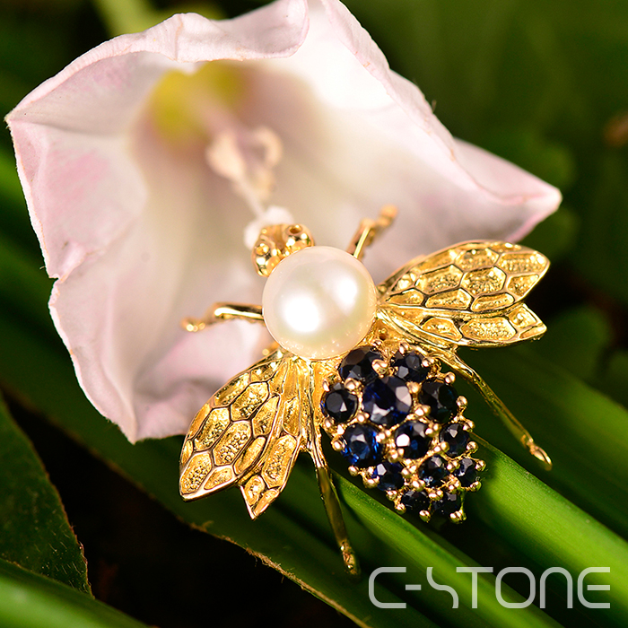C-STONE 意彩石光 为我“蜂”狂 18k珍珠蓝宝石蜜蜂胸针/吊坠