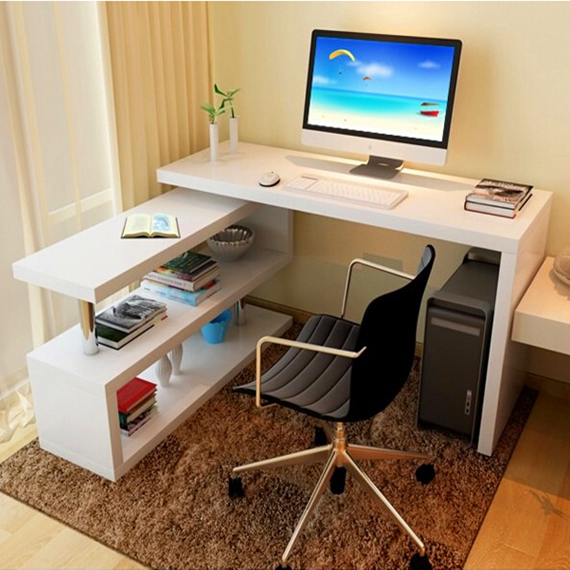 旋转电脑桌 简约现代写字台带书柜组装台式家用转角 书桌书架组合