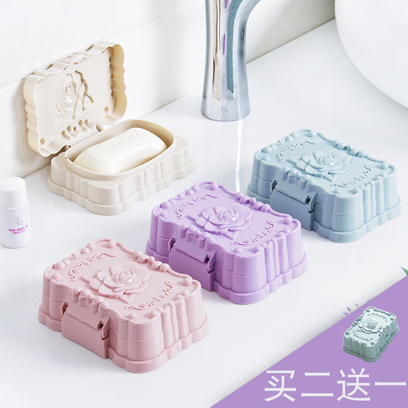 玫瑰雕花肥皂香皂盒盒浴室卫生间沥水创意带盖手工塑料皂托立式体