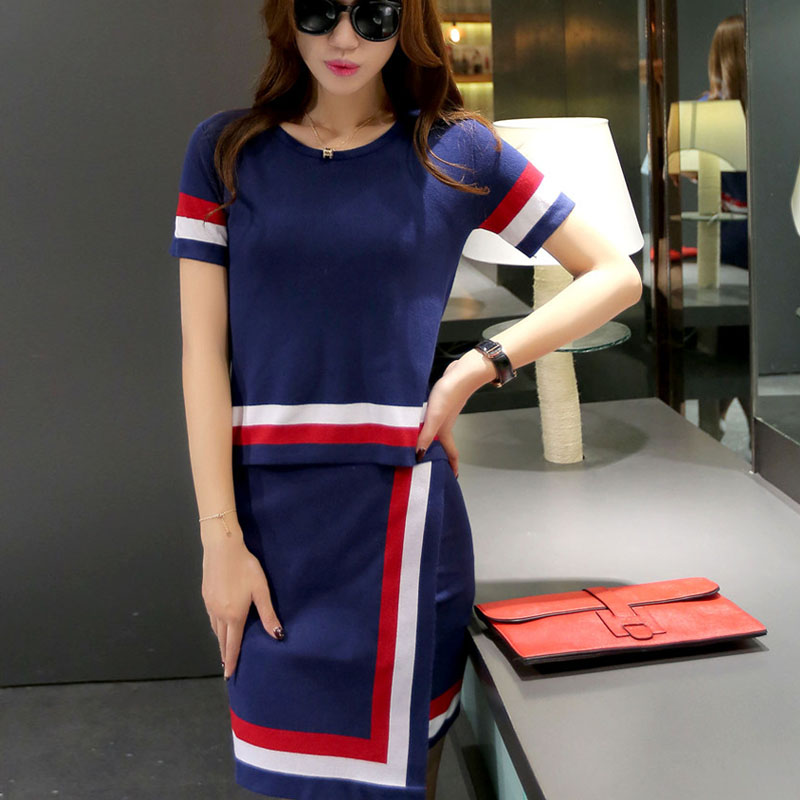 2015韩版新款时尚套装两件套女装针织套装条纹潮流款秋季百搭
