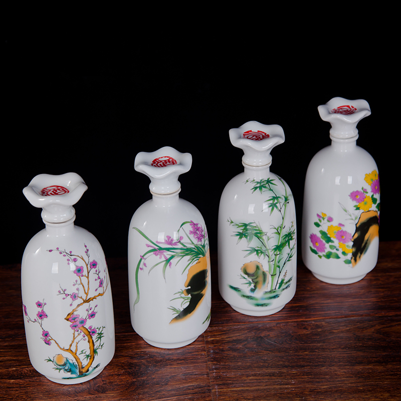 中式1斤装酒瓶陶瓷批发收藏饰艺术陶瓷酒壶摆件带盖空酒瓶白酒瓶
