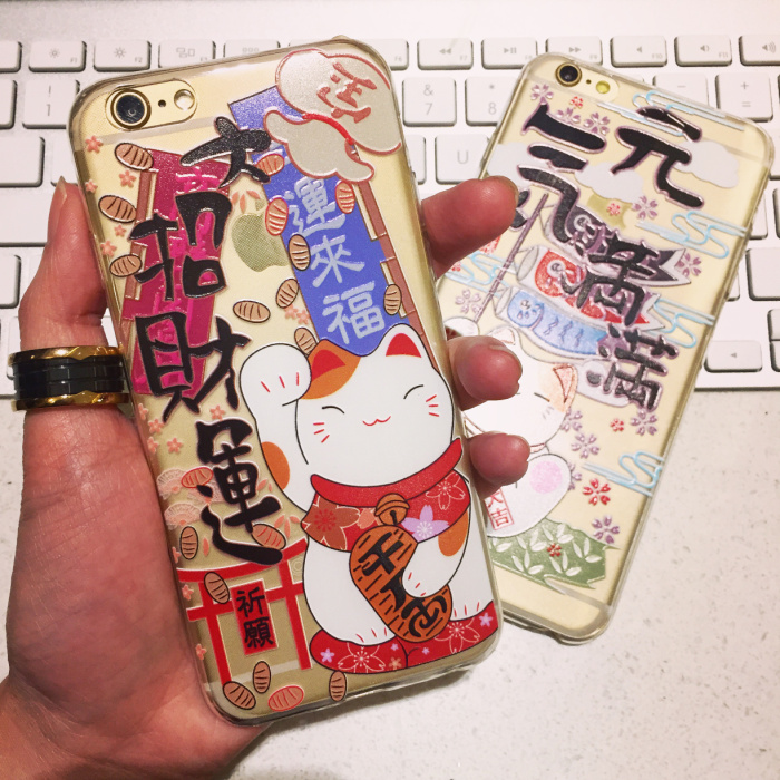 日本招财猫iphone6plus手机壳5.5苹果六puls透明超薄软保护套卡通