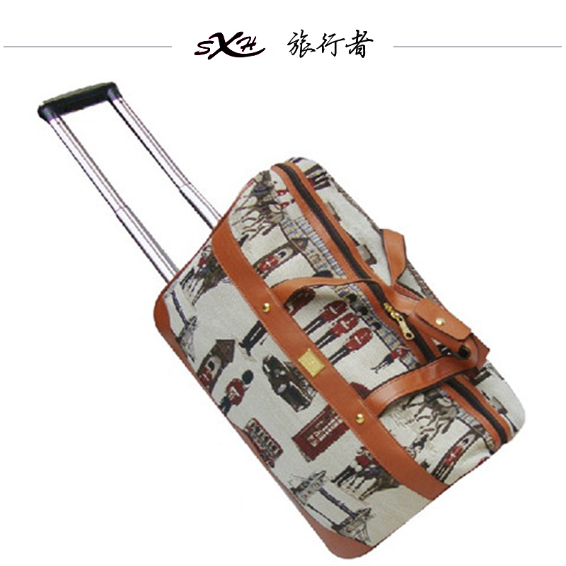 短途时尚流行复古亚麻布手提便携旅行拉杆包行李愤怒的小鸟系列