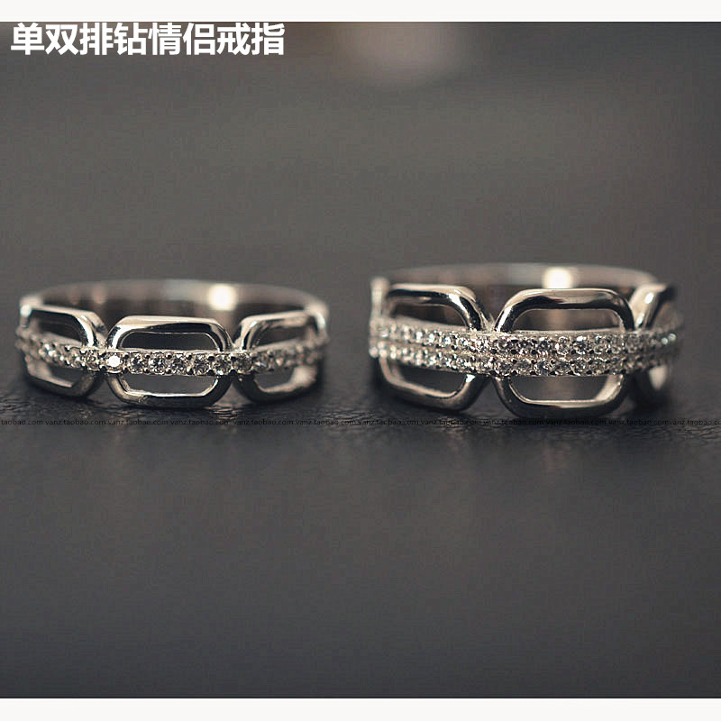 2015新款韩版纯银情侣对戒双排碎钻镂空戒指男女银戒子送爱人礼物