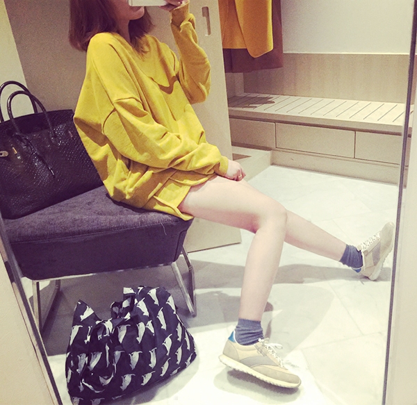 KOGIRL独家韩国代购实拍复古黄色休闲超宽松运动卫衣套装