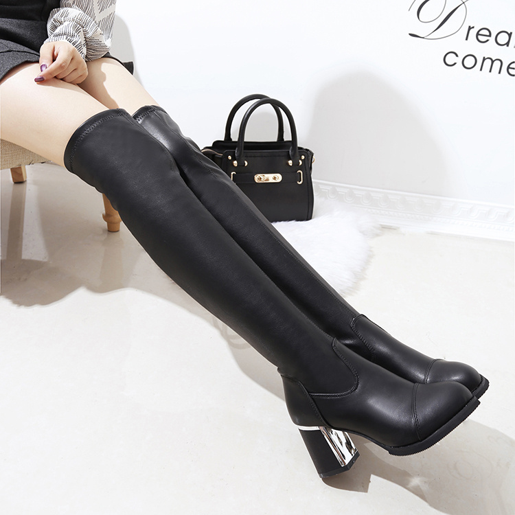 简约大气高跟粗跟过膝靴2015韩版新款时尚百搭皮靴女式靴子包邮潮