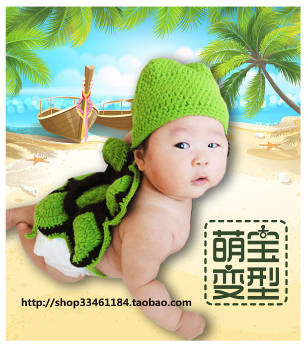 出租婴儿宝宝儿童满月照百日天照影楼摄影造型服装衣服小乌龟绿