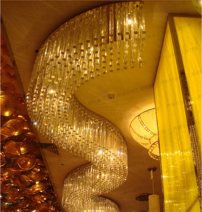 大型酒店过道灯长方形走廊灯K9水晶玻璃棒吸顶灯异形非标灯具定制