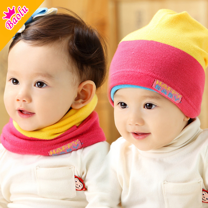 宝宝帽子 婴幼儿冬季新款帽子护耳毛线韩版针织围巾秋冬季套头帽