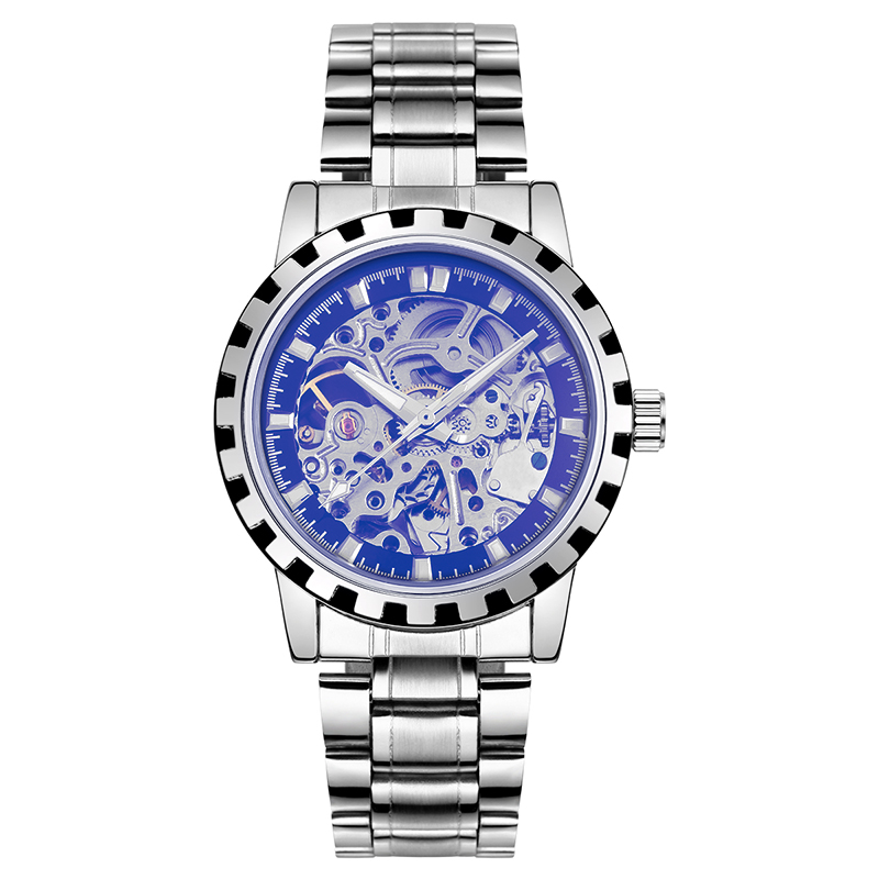正品品牌全自动机械表 防水钢带男表镂空机械表 休闲时尚商务手表