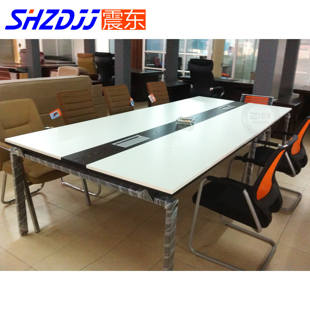 SHZDjj 上海办公会议桌 简约现代洽谈桌 钢木办公桌 长条桌带线盒