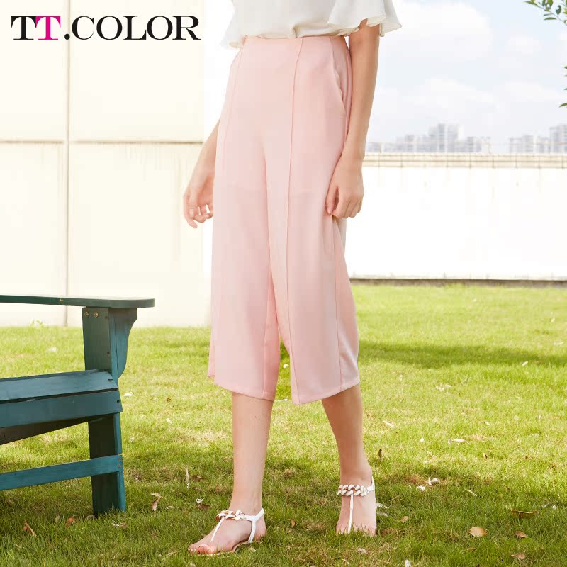 Ttcolor2016夏季新款韩版时尚OL高腰显瘦休息阔腿九分裤百搭女装