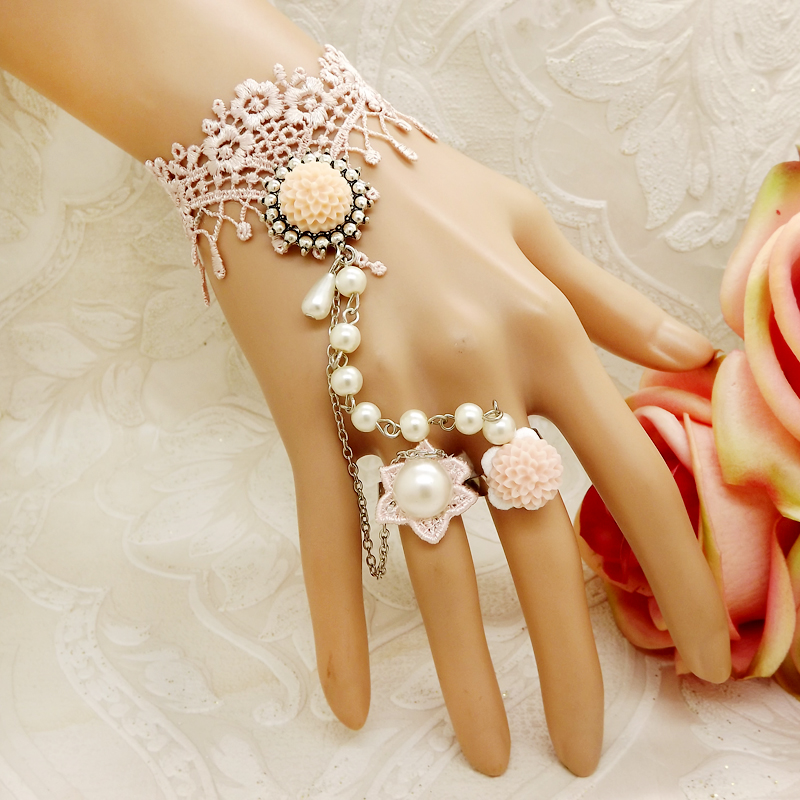 韩版蕾丝腕套女装饰手链带戒指一体链新娘伴娘腕带首饰饰品配件潮