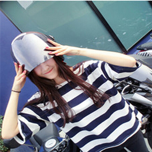 2015夏季新款韩版潮女装海军风蓝色条纹百搭款T恤宽松短袖学生装