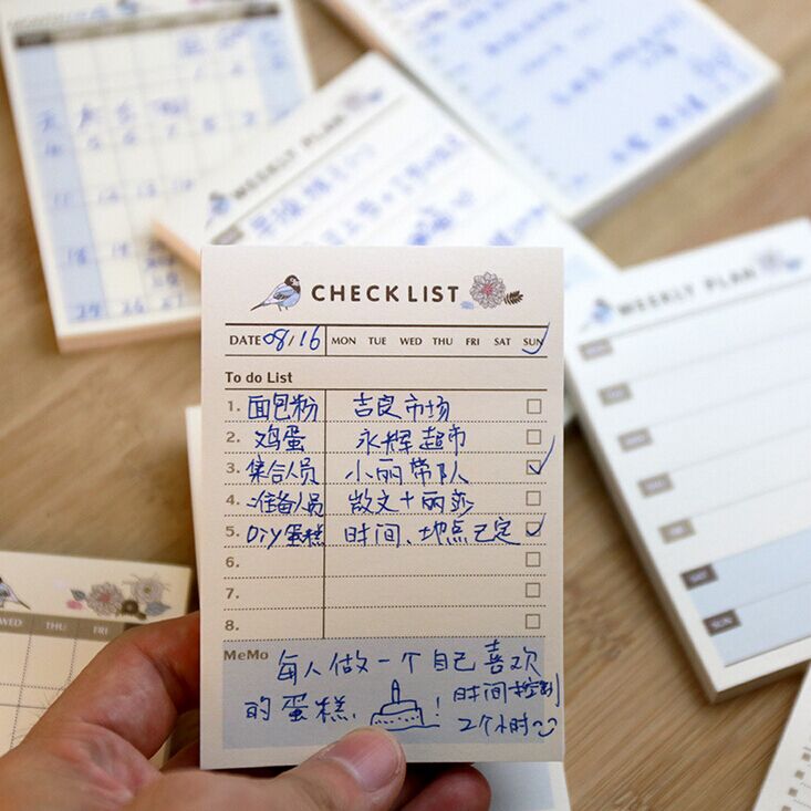 韩国创意 蓝鸟花事计划本便利贴 日计划周月计划工作备忘本便签本