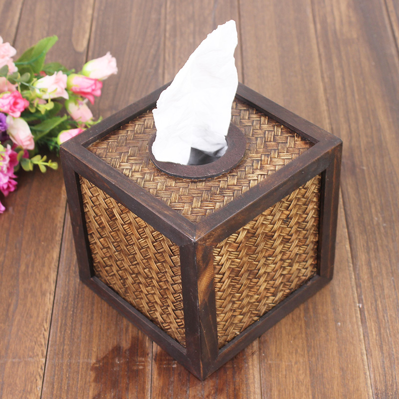 竹编纸巾盒 方形纸巾盒泰国进口纯手工抽纸盒 创意复古纸巾抽纸盒