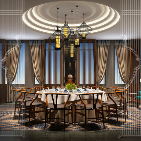 新中式餐桌椅组合 工程家具定制后现代别墅酒店样板间餐厅餐桌椅