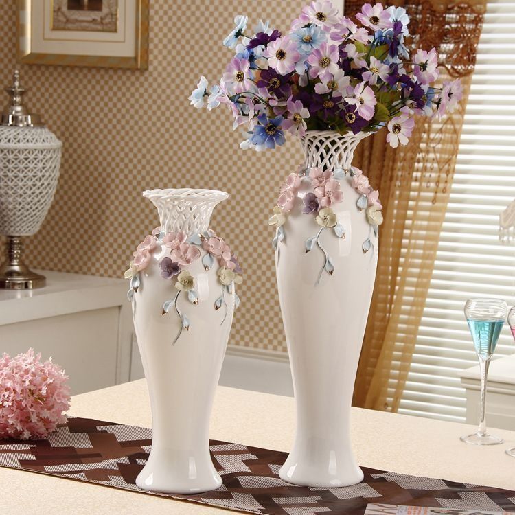 欧式白色陶瓷花瓶落地客厅创意家居装饰品花艺干花插花电视柜摆件