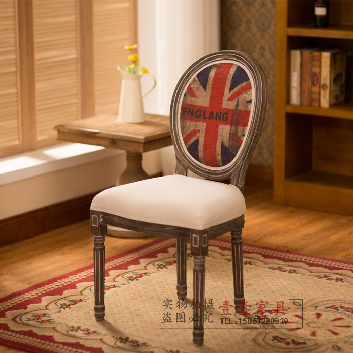 欧式实木餐椅橡木质餐椅高档酒店椅复古休闲做旧美式乡村椅子