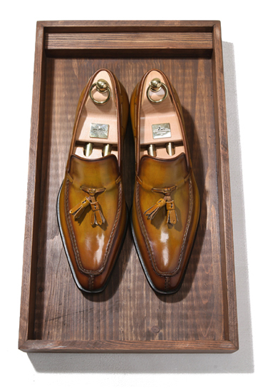 韩国代购 牛皮手工 小流苏 尖头商务男士休闲皮鞋 渐变色棕黄色