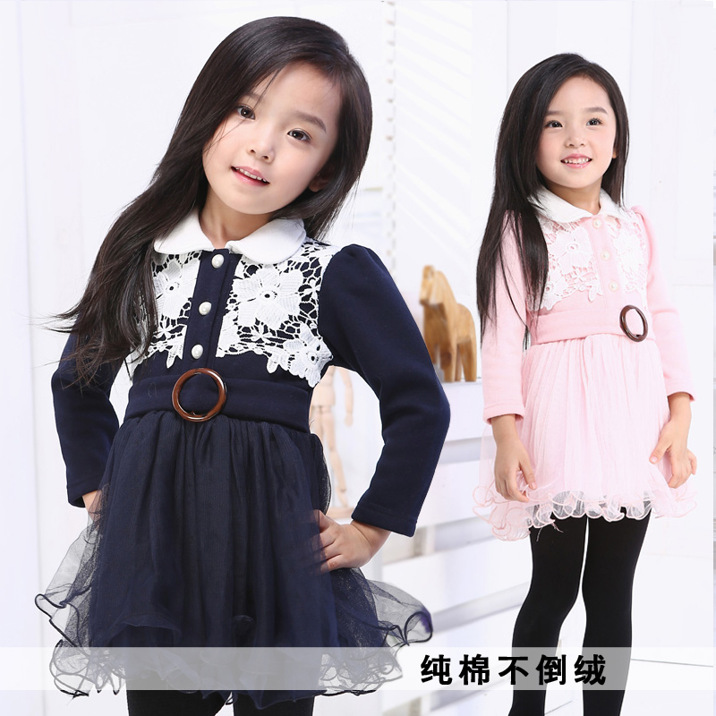 冬季新款韩版童装　女童娃娃领公主蓬蓬裙　儿童加厚连衣裙 童裙