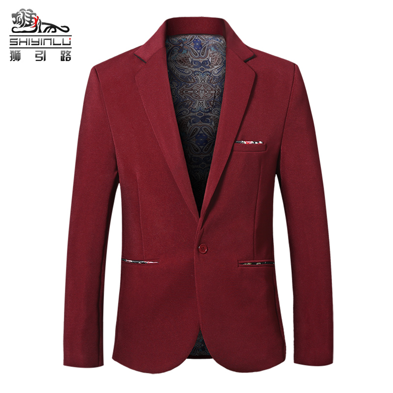 秋季青年小西装 男士薄款红色修身型西服 青少年韩版秋装休闲外套